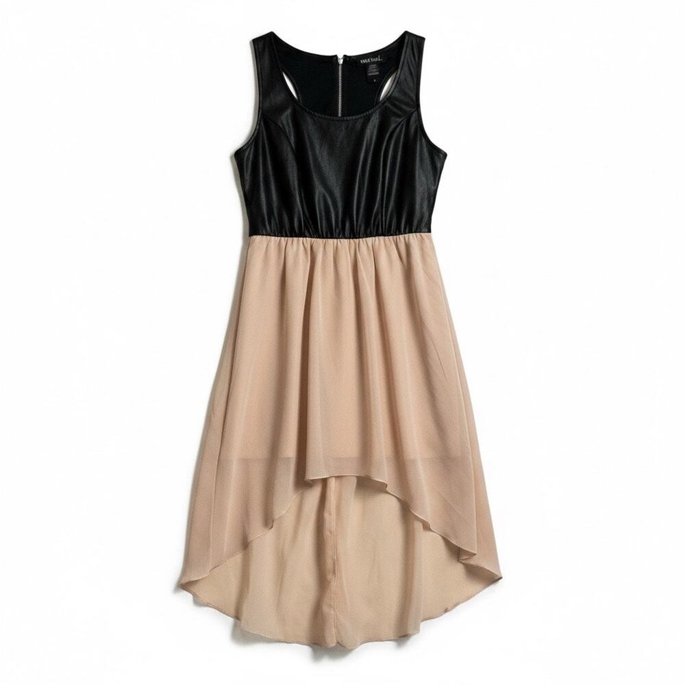 Vintage Wet Seal Dress Black Faux Leather Chiffon High Low Blush Party Dress L